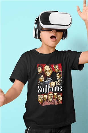 Sopranos Baskılı Unisex Siyah Çocuk Tişört - Tshirt