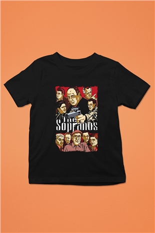 Sopranos Baskılı Unisex Siyah Çocuk Tişört - Tshirt
