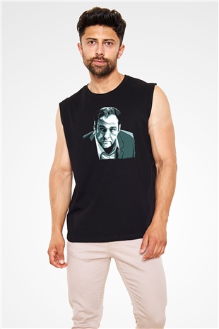 Sopranos Baskılı Unisex Siyah Kolsuz Tişört - Tshirt