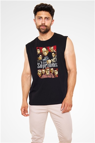 Sopranos Baskılı Unisex Siyah Kolsuz Tişört - Tshirt