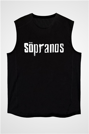 Sopranos Baskılı Unisex Siyah Kolsuz Tişört - Tshirt