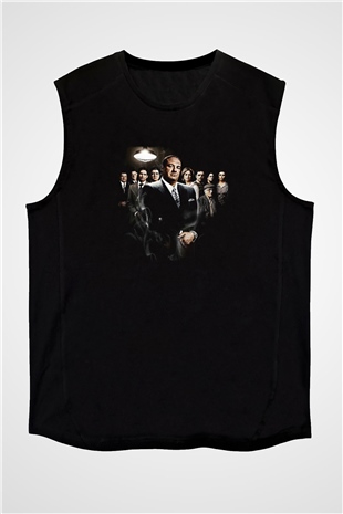Sopranos Baskılı Unisex Siyah Kolsuz Tişört - Tshirt