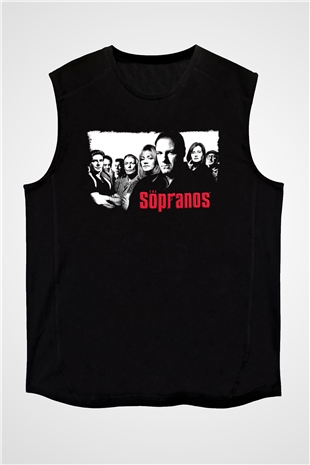 Sopranos Baskılı Unisex Siyah Kolsuz Tişört - Tshirt