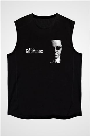Sopranos Baskılı Unisex Siyah Kolsuz Tişört - Tshirt