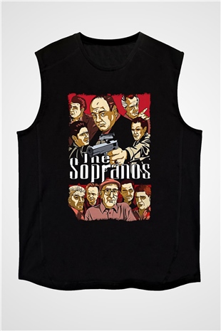 Sopranos Baskılı Unisex Siyah Kolsuz Tişört - Tshirt