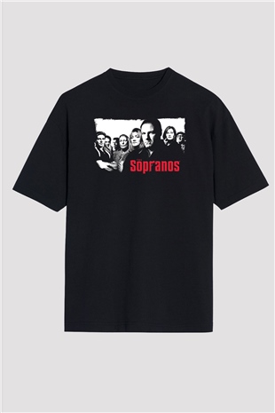 Sopranos Baskılı Unisex Siyah Oversize Tişört - Tshirt