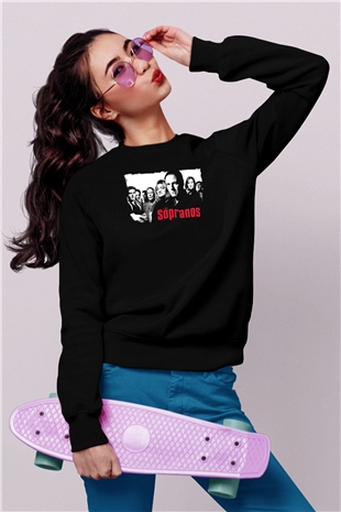 Sopranos Baskılı Unisex Siyah Sweatshirt