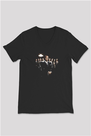 Sopranos Baskılı Unisex Siyah V Yaka Tişört - Tshirt