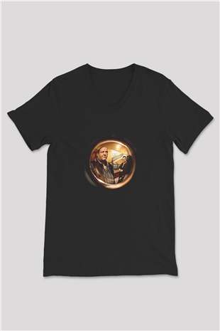 Sopranos Baskılı Unisex Siyah V Yaka Tişört - Tshirt