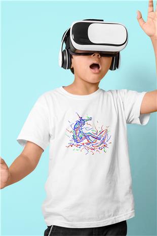Sörf Baskılı Unisex Beyaz Çocuk Tişört - Tshirt