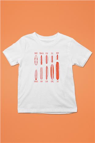 Sörf Baskılı Unisex Beyaz Çocuk Tişört - Tshirt