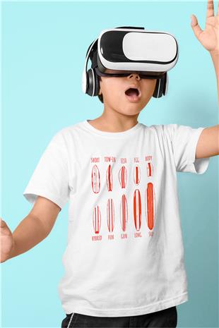 Sörf Baskılı Unisex Beyaz Çocuk Tişört - Tshirt