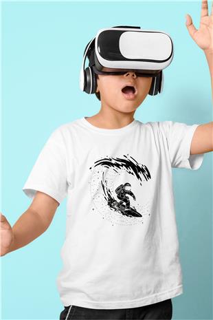 Sörf Baskılı Unisex Beyaz Çocuk Tişört - Tshirt
