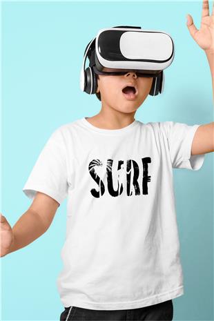 Sörf Baskılı Unisex Beyaz Çocuk Tişört - Tshirt
