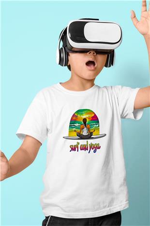 Sörf Baskılı Unisex Beyaz Çocuk Tişört - Tshirt
