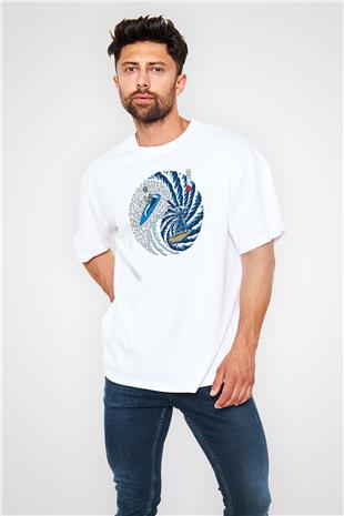 Sörf Baskılı Unisex Beyaz Oversize Tişört - Tshirt
