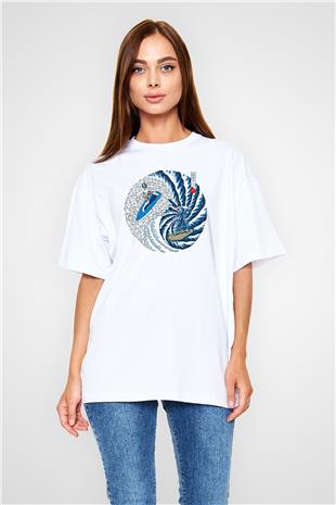 Sörf Baskılı Unisex Beyaz Oversize Tişört - Tshirt