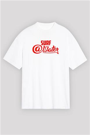 Sörf Baskılı Unisex Beyaz Oversize Tişört - Tshirt