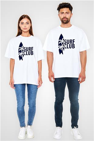 Sörf Baskılı Unisex Beyaz Oversize Tişört - Tshirt