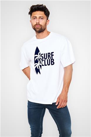 Sörf Baskılı Unisex Beyaz Oversize Tişört - Tshirt