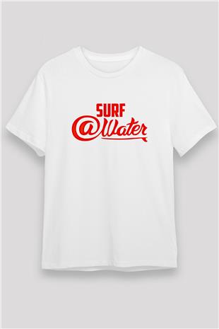 Sörf Baskılı Unisex Beyaz Tişört - Tshirt