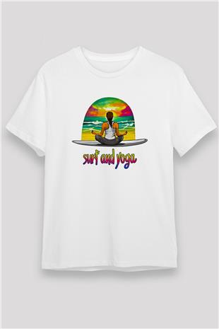 Sörf Baskılı Unisex Beyaz Tişört - Tshirt