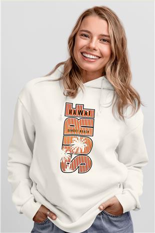 Sörf Baskılı Unisex Ekru Hoodie