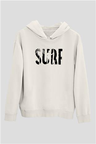 Sörf Baskılı Unisex Ekru Hoodie