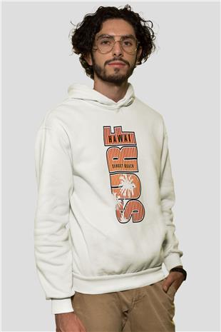Sörf Baskılı Unisex Ekru Hoodie