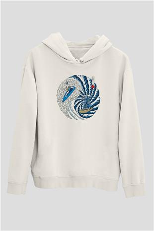 Sörf Baskılı Unisex Ekru Hoodie