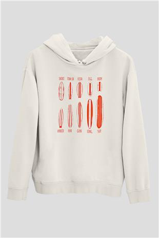Sörf Baskılı Unisex Ekru Hoodie