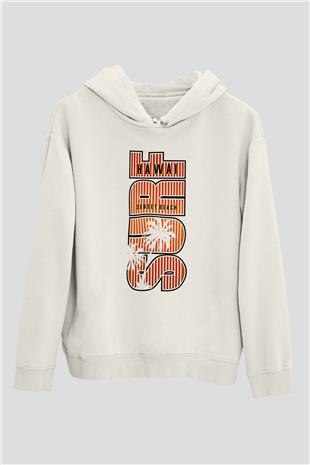 Sörf Baskılı Unisex Ekru Hoodie