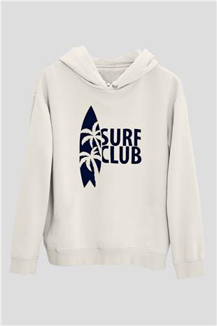 Sörf Baskılı Unisex Ekru Hoodie