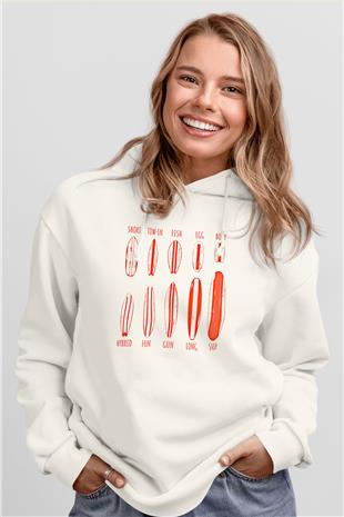 Sörf Baskılı Unisex Ekru Hoodie