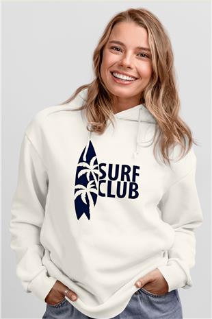 Sörf Baskılı Unisex Ekru Hoodie