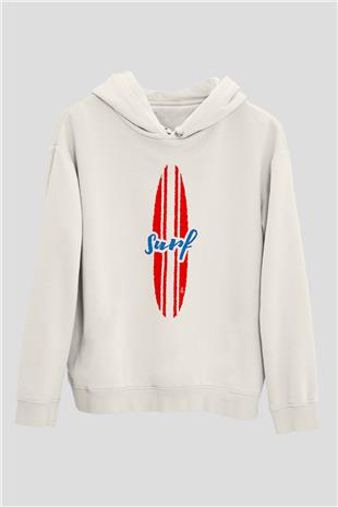 Sörf Baskılı Unisex Ekru Hoodie