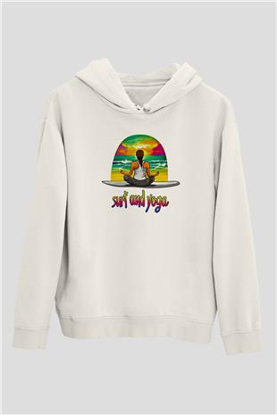 Sörf Baskılı Unisex Ekru Hoodie