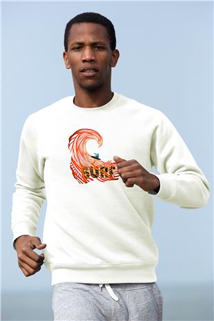 Sörf Baskılı Unisex Ekru Sweatshirt