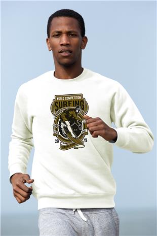 Sörf Baskılı Unisex Ekru Sweatshirt