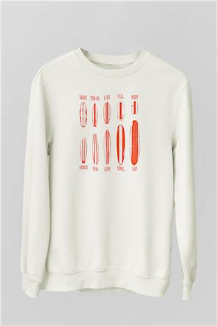 Sörf Baskılı Unisex Ekru Sweatshirt