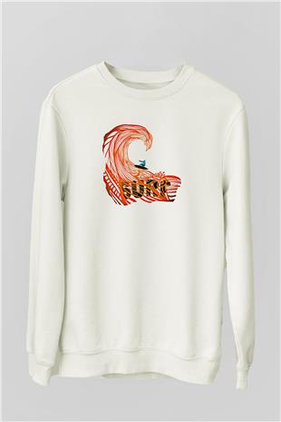 Sörf Baskılı Unisex Ekru Sweatshirt