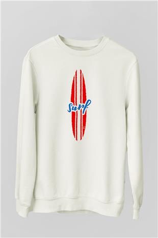 Sörf Baskılı Unisex Ekru Sweatshirt