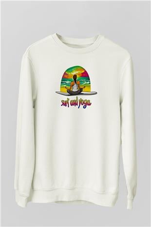 Sörf Baskılı Unisex Ekru Sweatshirt
