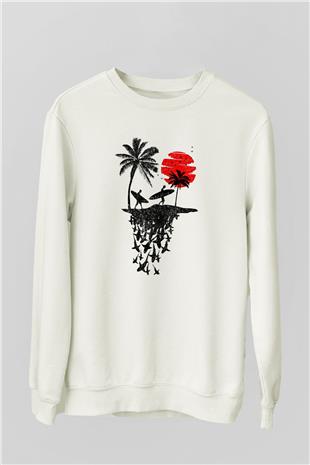 Sörf Baskılı Unisex Ekru Sweatshirt
