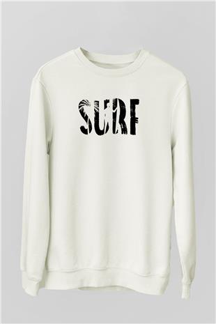 Sörf Baskılı Unisex Ekru Sweatshirt