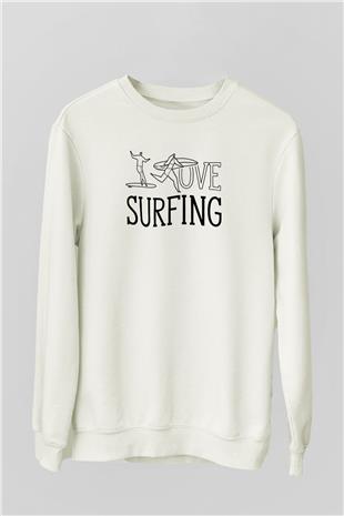 Sörf Baskılı Unisex Ekru Sweatshirt