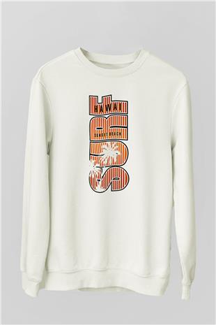 Sörf Baskılı Unisex Ekru Sweatshirt