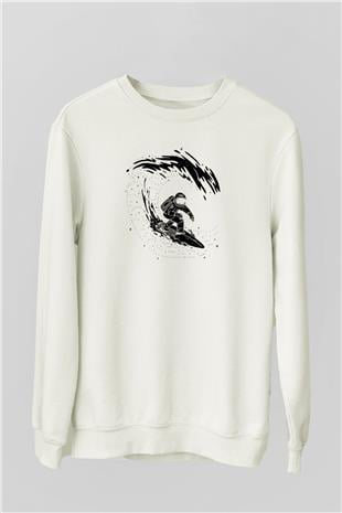 Sörf Baskılı Unisex Ekru Sweatshirt
