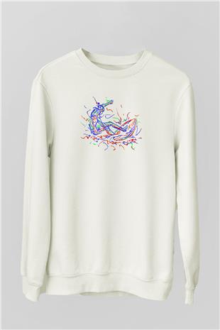 Sörf Baskılı Unisex Ekru Sweatshirt