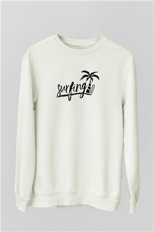 Sörf Baskılı Unisex Ekru Sweatshirt